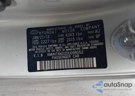 2013 Hyundai Genesis 2.0T Premium from USA, damaged, VIN KMHHT6KD2DU098052